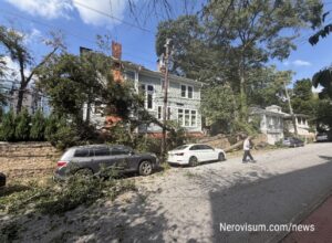 Fallen tree damaging cars and power lines in Midtown Atlanta